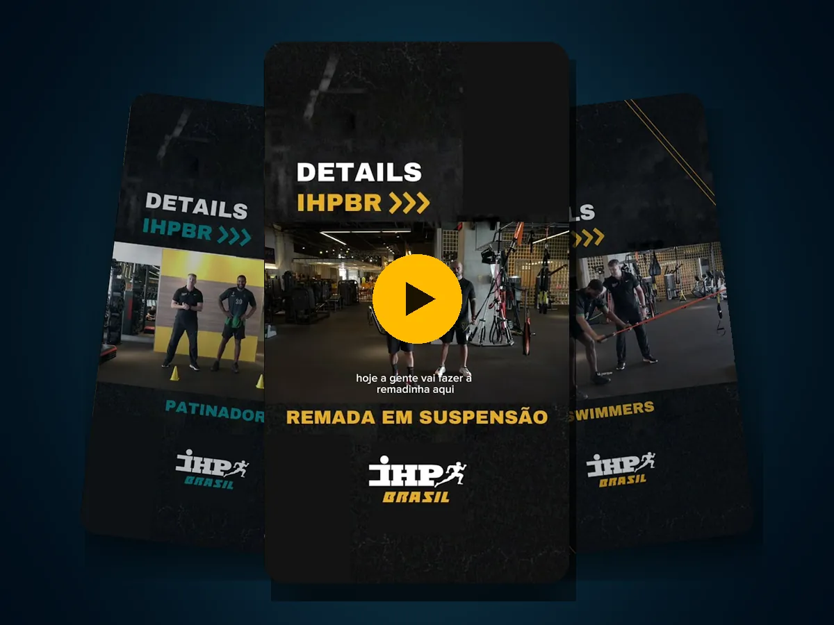 Catálogo em vídeo de exercícios: capas dos vídeos Details IHPBR, como remada em suspensão, patinador e swimmers
